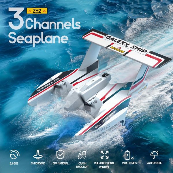 DEERC RC Plane for Water Land & Air, Amphibious Tri-Phibian Aircraft, 3CH Remote Control Plane W/ 2 Batteries, 2.4GHz RTF Airplane Glider for Boy Girl - Image 7