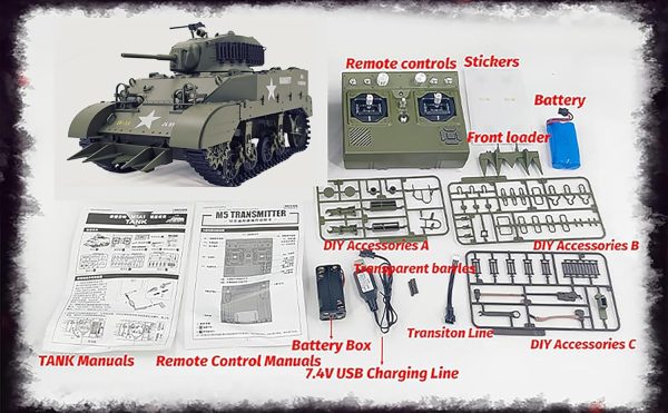 Remote Control Light Tank US M5A1 Stuart Tank 1/16 War RC Military Vehicle Simulation Smoke Barrel Lifting/Turret Rotation 360 Degrees/NO-Shooting/Collection Model - Image 8