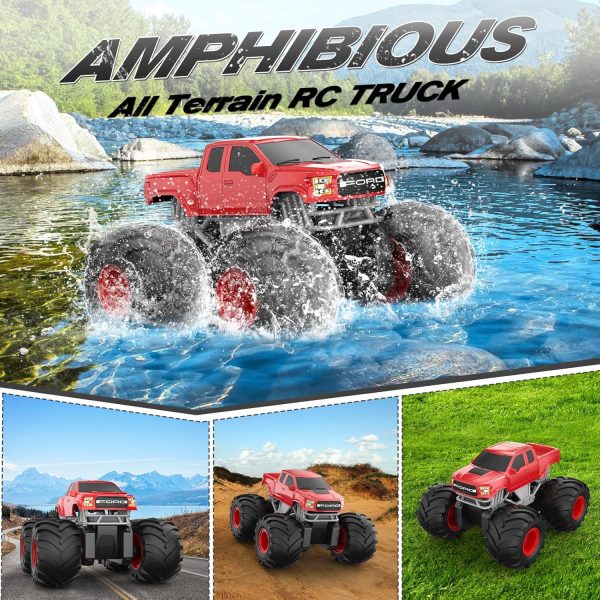 DOUBLE E Ford Amphibious RC Monster Trucks Waterproof Remote Control Car 4WD All Terrain Car for Kids 4-12,2.4Ghz RC Cars Pool Toys Gifts for Kids, Red - Image 7