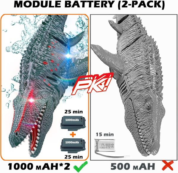 Remote Control Dinosaur, 2.4G Water Toys RC Boat with LED Lights Module Batteries Boat for Swimming Pool Lake Bathroom Bath Birthday Party Kids Boys Girls - Blue - Image 4