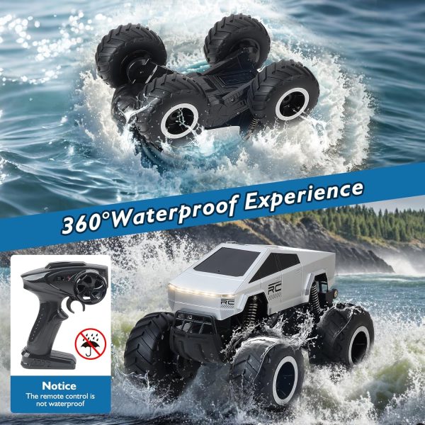 1:16 Remote Control Cyber Truck Toy, 2.4GHz Waterproof Monster Truck RC Cars for All Terrain, 4WD Amphibious and Dual-motor Remote Control Car with 2*Batteries, Led Lights Gifts for Boys Girls Ages 6+ - Image 5