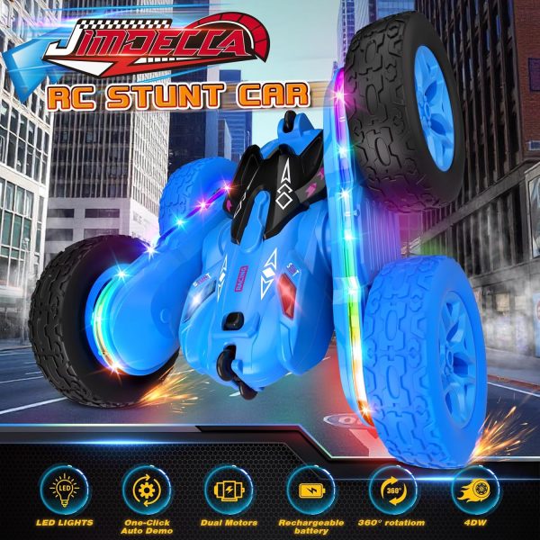 Remote Control Car,RC Cars with Sides Light Strip and Headlights,Double Sided 360 Flips Rotating RC Stunt Car,2.4Ghz All Terrain Toys for Ages 4-6 Kids Toy for Boys Girls Birthday Gift(Blue) - Image 3