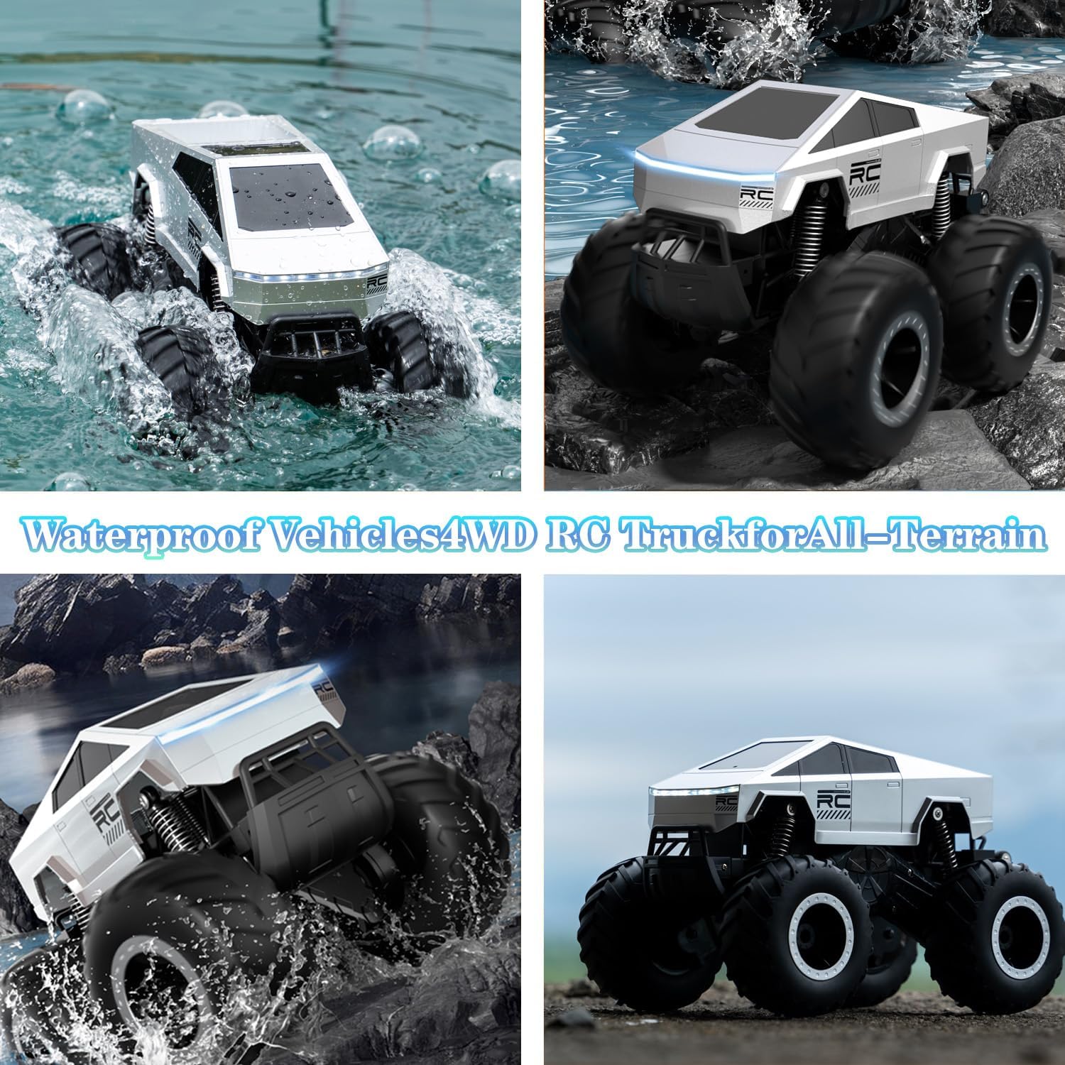 Waterproof Cybertruck Monster Truck Pickup Toys RC Cars Remote Control Car Truck Toys 4WD All Terrain Off-Road Car Toy Gifts Presents for Kids Boys Girls Ages 8-12+ - Image 4