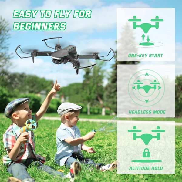 Drone with Camera for Kids - RC Helicopter Boy Gifts Toys, Mini FPV Drones with 1080P HD Camera, Foldable Remote Control Quadcopter with One Key Start, Stable Hover, Gesture Selfie, 2 Batteries, Black - Image 5