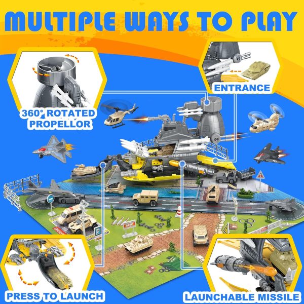 Army Toys, Military Base Airplane Tank Toy Sets with Vehicles Trucks, Helicopter, Fighter Jet, Submarine Toy Army Men Action Figures, Birthday Gift for Over 3 Years Old Boys Girls Toddler - Image 5