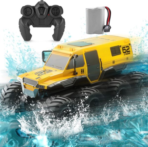 8WD Amphibious Monster Truck, 2.4G Off Road Waterproof 1:12 Big Remote Control Car for Boys, All Terrain RC Cars Toys for 7 8 9 10 11 12 Year Old Boys/Girls, Gift Birthday Christmas-Yellow - Image 2