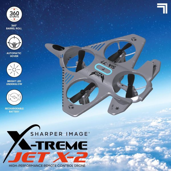 Sharper Image® X-Treme Jet X-2 High-Performance Remote Control Drone, 2.4 GHz Long Range Wireless Control, Advance Auto-Pilot with 360 Barrel Roll, 7-piece, Grey, Age 8+ - Image 3