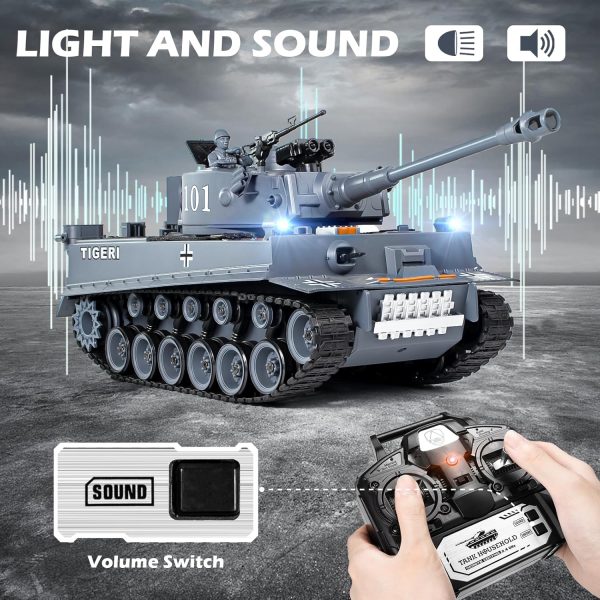 1:18 Remote Control Tank, 2.4Ghz WW2 German Tiger I RC Tank Model Toys, Battle Army Tank 15 Channel with Smoke Light and Sound, Military Toy for Adults and Kids That Shoots BBS and Water Bombs - Image 5