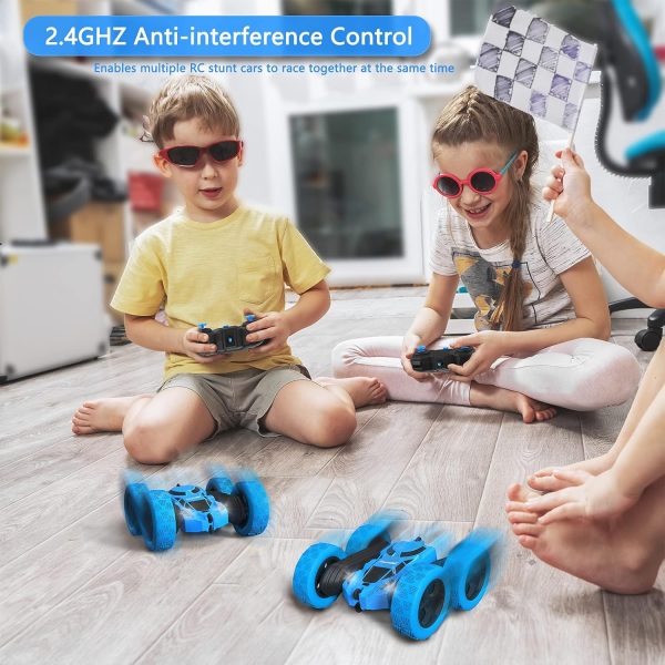 Remote Control Car Double Sided 360°Rotating 4WD RC Cars with Headlights 2.4GHz Electric Race Stunt Toy Car Rechargeable Toy Cars for Boys Girls Birthday (Blue) - Image 6