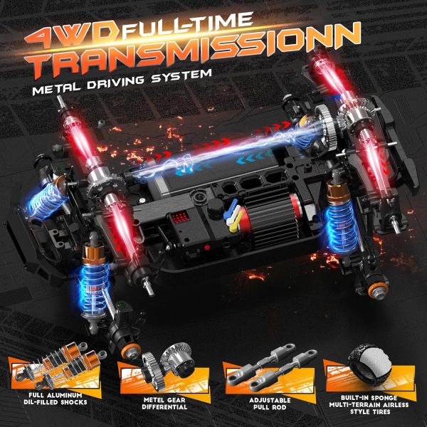 DEERC H16R Brushless Fast RC Cars,1:16 52KM/H High Speed Remote Control Car,4X4 All Terrains RC Monster Truck,Waterproof Off-Road Hobby Electric Vehicle Car Gift for Adults Boys,2 Li-ion Batteries - Image 4