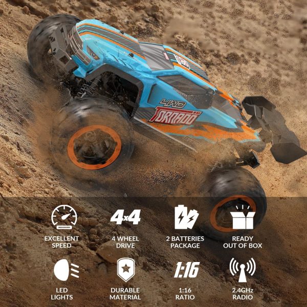 RACENT RC Truck 1:16 4x4 All Terrain RC Car 40KPH High Speed Remote Control Cars for Boys, Off-Road Monster Truck with 2.4Ghz Radio Control, 2 Batteries, Gifts for Kids Adults - Image 3