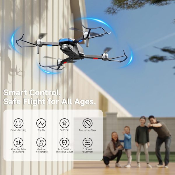 Drones with Camera 4K for Adults Kids, Brushless Motor Mini Drones FPV Foldable RC Drone with Propeller Guards for Beginners, One Key Take Off/Land, Voice Control, Anti-Lost Alarm, Christmas Gift Toys for Men Boys - Image 5