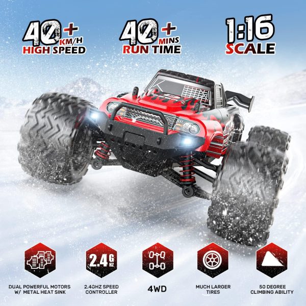 DEERC 9500E 1:16 Scale All Terrain RC Car, 4x4 High Speed 40 KPH RC Truck, 2.4Ghz Remote Control Truck with 2 Batteries, Off-Road Monster Truck for Adults Kids - Image 5