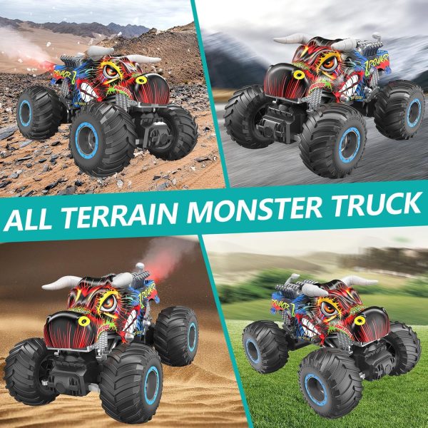 Remote Control Monster Truck, 2.4GHz All Terrain Remote Control Monster Cars, 1:16 Monster Truck RC Trucks, Remote Monster Car with Spray Music and Light for Boys 4-7 8-12 Kids - Image 6