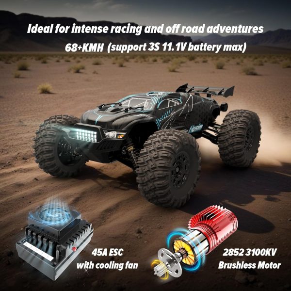 Hosim 1:10 Brushless RC Cars for Adults, 68+KMH Remote Control Car Fast, 4WD All Terrain Rc Trucks Off Road Waterproof Hobby Grade Large Racing Buggy Toy Gift Monster Trucks-Upgradeable to 3S Battery - Image 3