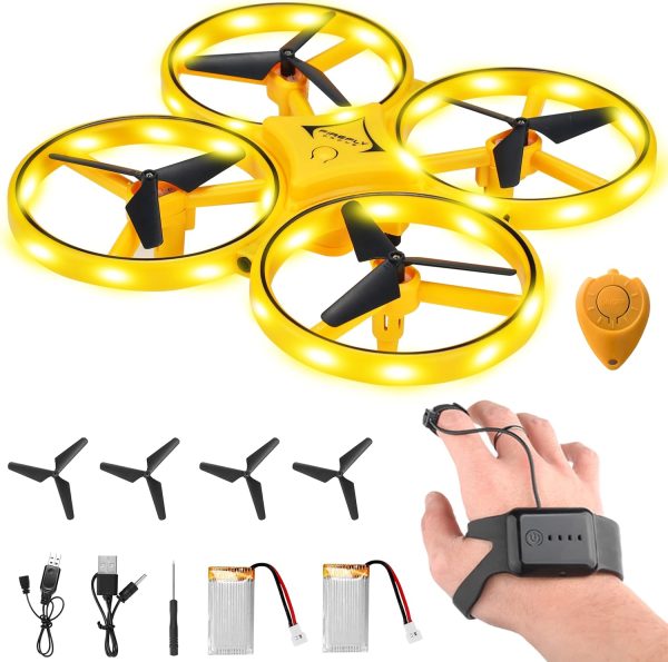 2024 Upgraded Hand Controlled Drone for Kids Small Rc Quadcopter Drone Aircraft With Smart Watch Controlled, Cool LED Remote Control Drone 360° Flips, 3 Modes, 2 Larger Capacity Batteries - Image 2