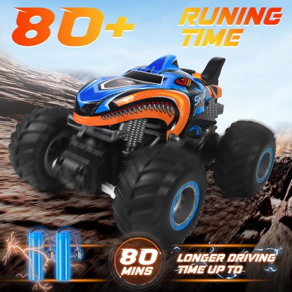 1:16, 2.4 GHz All Terrain Monster Truck, RC Truck 2 Rechargeable Batteries for 80 Mins Play, Spray Remote Control Car for Boys 8-12 and Girls or Adult, MK724A - Image 5