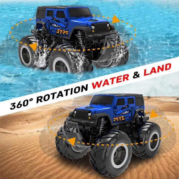 1/16 Remote Control Monster Truck : 4x4 Off Road Waterproof Rc Jeep Combines Amphibious and All Terrain Traversal, Birthday Gift for Boys & Girl Ages 6-12 (Blue SUV) - Image 4