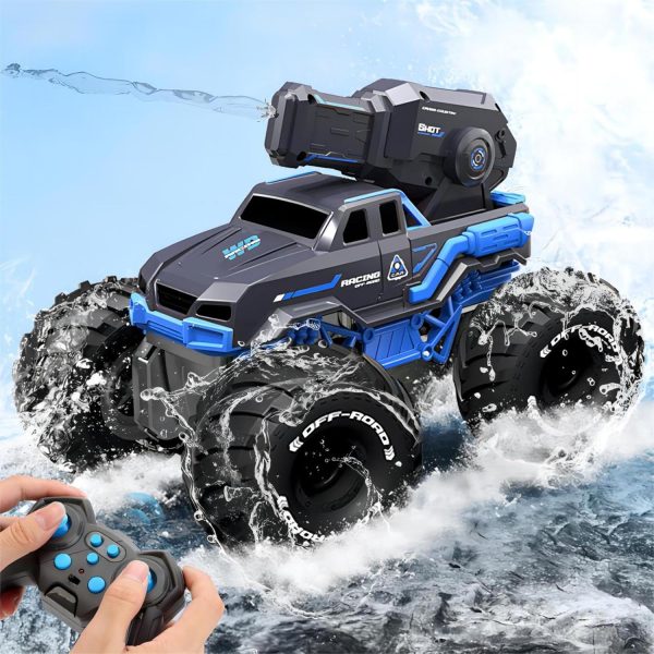 1:16 4WD Remote Control Monster Truck All Terrain Amphibious RC Car Boat with Water Spray Gun Two Batteries Waterproof and Durable Electric RC Truck for Boys and Girls for Kids Ages 6+ - Image 2