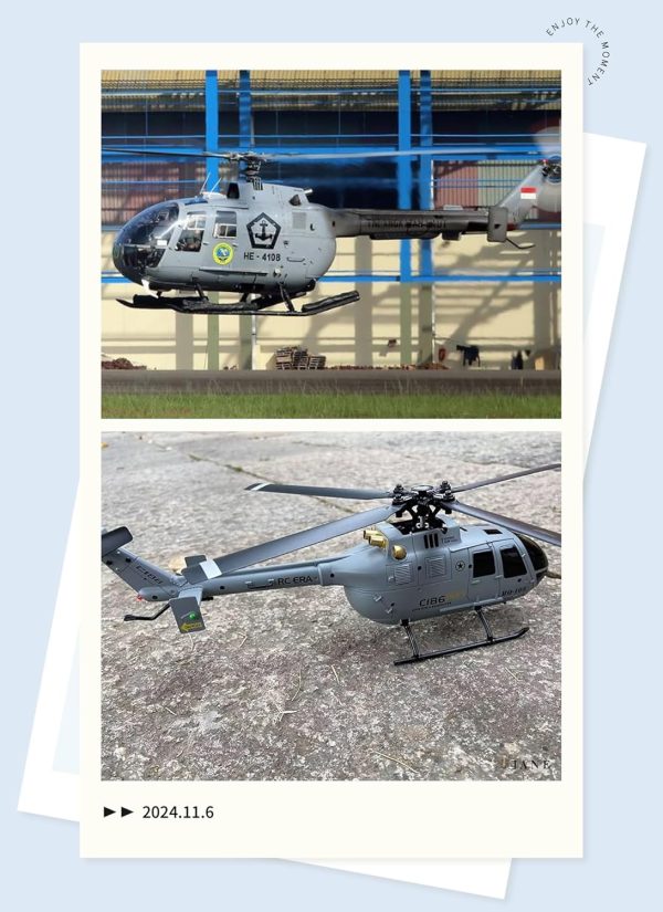 C186 Remote Control Helicopter Single Rotor No Ailerons BO-105 Like-Real RC Aircraft Model Air Pressure Hover Aerobatic Flight 6-Axis Gyroscope (Grey 2 Batteries) - Image 3