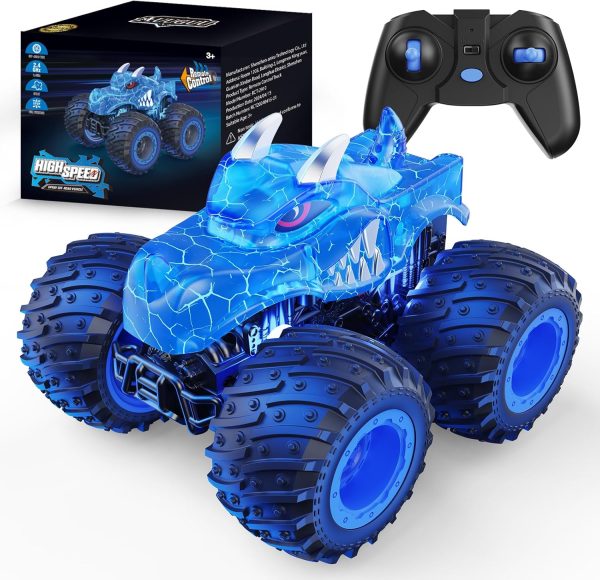 Remote Control Car, 2.4GHz Monster Trucks Toys with Light Spray, Brithday Gift for Kids 3 4 5 6 7 8, All Terrain RC Cars, Toddler Toys for Boys Girls 3+ Year Old - Image 2