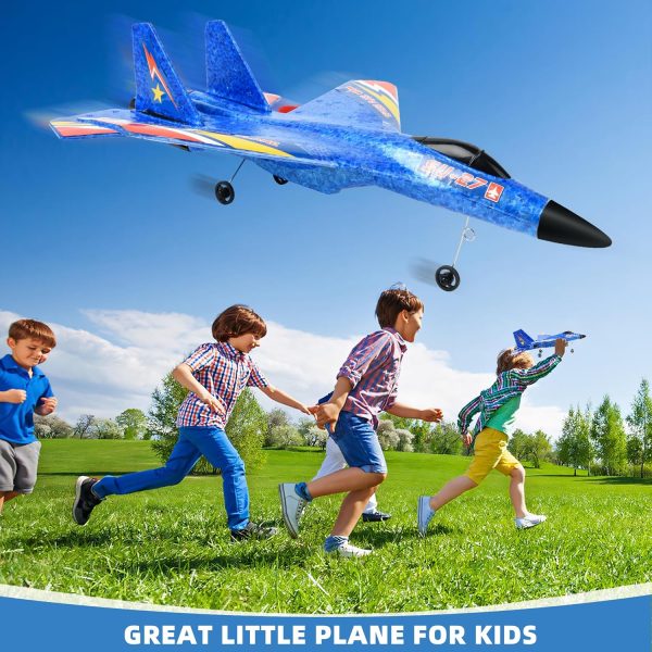 RC Gravity Gliders Airplane, Remote Control Plane Su-27 RC Airplane-2.4Ghz 6-axis Gyro RC Airplane with Light Strip, 2 Batteries Easy to Fly Jet Fighter Toy Gift for Kids Beginner (Blue) - Image 8