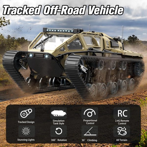 Mostop Remote Control Tank 1/16 Scale Transport Military Vehicle RC Tank Offroad Crawler for Kids, 2.4Ghz Remote Control Crawler Drift Tank with 2 Batteries, 360°Rotating Drifting Army Armored Truck - Image 3