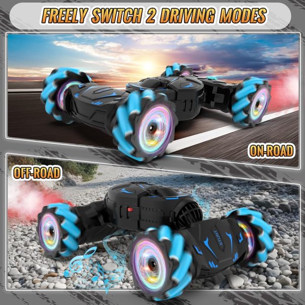 Pristar RC Cars Gesture Sensing Stunt Car, Best Gifts for Boys 6-12, 2.4Ghz Remote Control Car Toys for Boys Age 6 7 8 9 10 11 12, Double Sided Flip 360° Rotate 4WD Off-Road with Spray Lights Music - Image 5