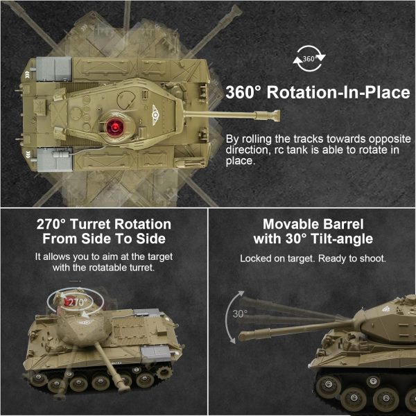 OBEST Remote Control Tank Toy, 1/30 Scale Tank Model, Programmable RC Tanks with Realistic Sounds, M41A3 American Army Battle Tank, RC Military All Terrain Off-Road Vehicles, Army Toys for Boys 8-12 - Image 5