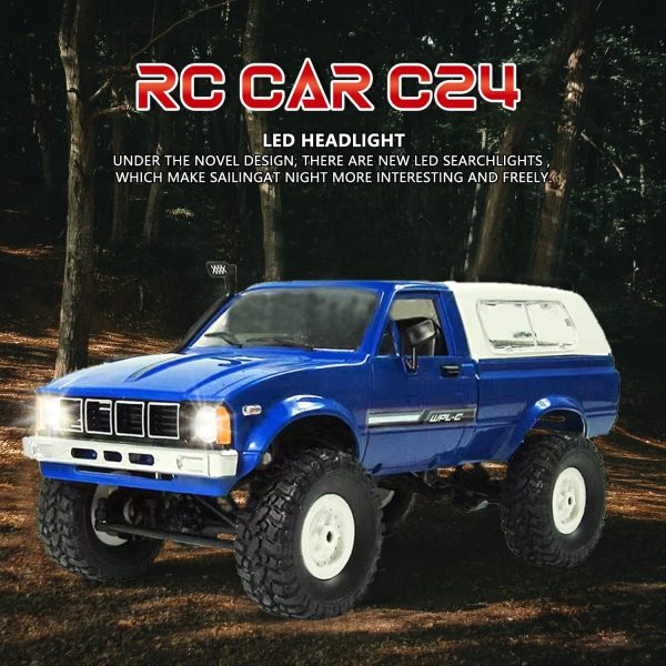 WPL C24 Crawler RC Car 1/16 RC Rock Crawler RC Truck 4x4 with 3 Upgraded 1200mah Battery 2.4GHz 4WD Remote Control Crawler Off-Road Pick-up Truck RTR for Men (wpl c24 Blue) - Image 6