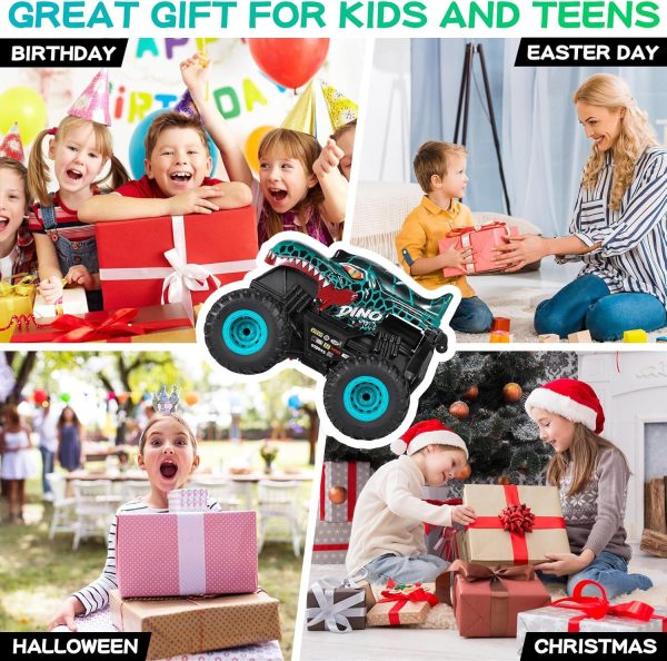 Remote Control Car, 2.4Ghz All Terrain Dinosaur Monster Truck Toys, RC Truck with Music, 3 Lighting Effects, 360 Stunt Capable, All Included Ready to Run, Toy Gifts for Boys and Girls (Cyan) - Image 7