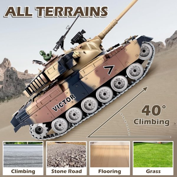 RC Tank, 1:18 Alloy Metal US M60 Remote Control Army Model Toys That Shoots BBS and Water Bombs, 2.4Ghz RC Vehicle with Smoke, Sound and Lights, Military Tank for Adults and Kids 6+ Year Old - Image 6