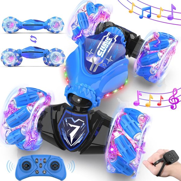 Gesture Sensing Remote Control Car Toys - Drift RC Stunt Car for Kids | 360° Rotating 4WD Transform RC Cars | 2.4Ghz Hand Controlled Car with Lights Music |Birthday to Boys Girls Blue - Image 2