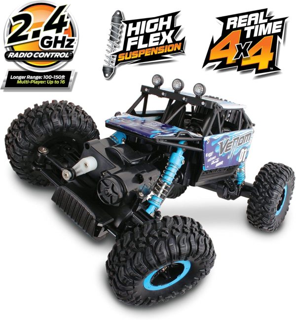 NKOK Mean Machines 1:16 2.4GHz RC Rock Crawler Venom (Blue), Designed for Rough Terrain Climbing, Pistol Grip Full Function Controller, Powerful Motor - Image 3