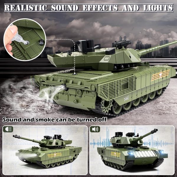 1:18 RC Tank, 2.4Ghz Russian T-14 Armata Remote Control Tank Model Toy That Shoots BBS and Water Bombs, Battle Army Tank with Smoke, Light and Sound, RC Vehicle Military Toy for Adult and Kid - Image 6