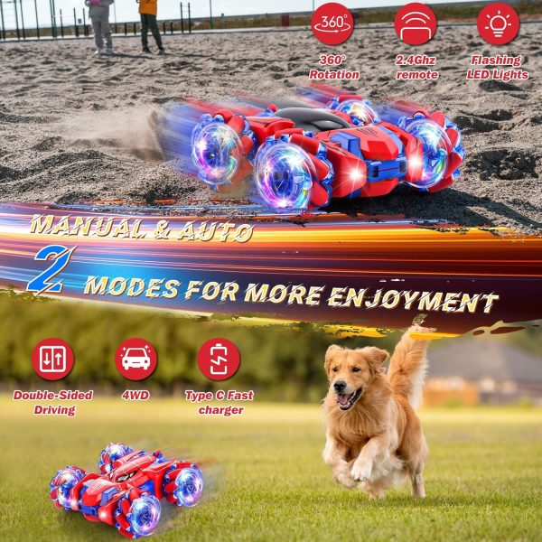 Spider Remote Control Car, 2.4Ghz RC Cars with Headlight Double Sided Off-Road 360° Rotating RC Drift Car Toys, Rechargeable 4WD RC Stunt Car Indoor Outdoor Spider Toys for Boys 4-6 5-7 8-13 - Image 6