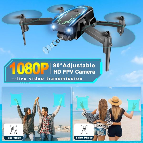 Mini Drone with Camera, Drones for Kids Adults, Boys Gifts, 1080P HD Foldable Drone with Gravity Control, Gestures Selfie, Altitude Hold, One Key Start, 3D Flips, 2 Batteries, Toy for Boys Girls - Image 5