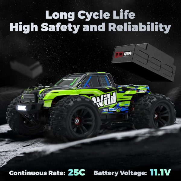 BEZGAR HP161S 1:16 4X4 RTR Brushless Fast RC Cars for Adults - High Speed Max 68kph Off-Road Brushless RC Truck, Electric Hobby Grade RC Monster Truck with 3S Battery Gifts for Boy Age 8-12 and Adults - Image 7