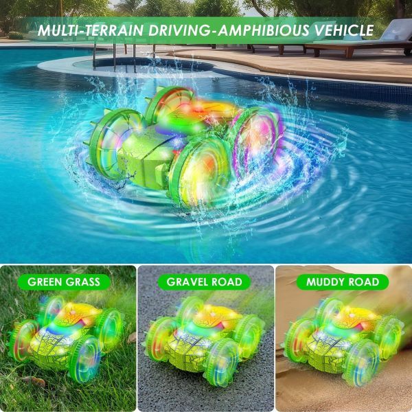 Amphibious RC Car with Lights for Kids 6-12 Year Old,2.4 GHz Remote Control Boat RC Monster Truck 4WD Vehicle Gifts,Waterproof Hand Controlled Boat 360° Rotating Water Beach Pool Toys for Boys Girls - Image 4