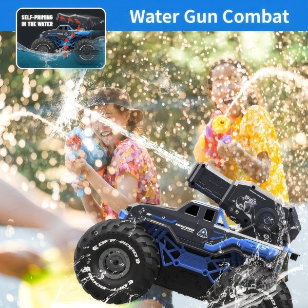 1:16 4WD Remote Control Monster Truck All Terrain Amphibious RC Car Boat with Water Spray Gun Two Batteries Waterproof and Durable Electric RC Truck for Boys and Girls for Kids Ages 6+ - Image 6