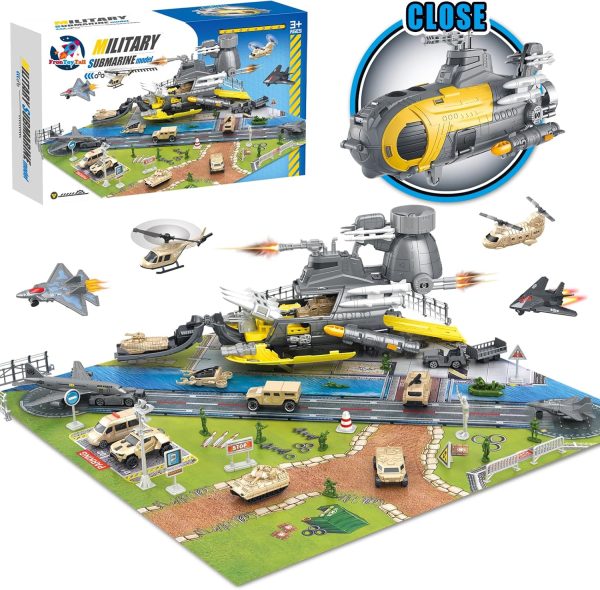 Army Toys, Military Base Airplane Tank Toy Sets with Vehicles Trucks, Helicopter, Fighter Jet, Submarine Toy Army Men Action Figures, Birthday Gift for Over 3 Years Old Boys Girls Toddler - Image 2