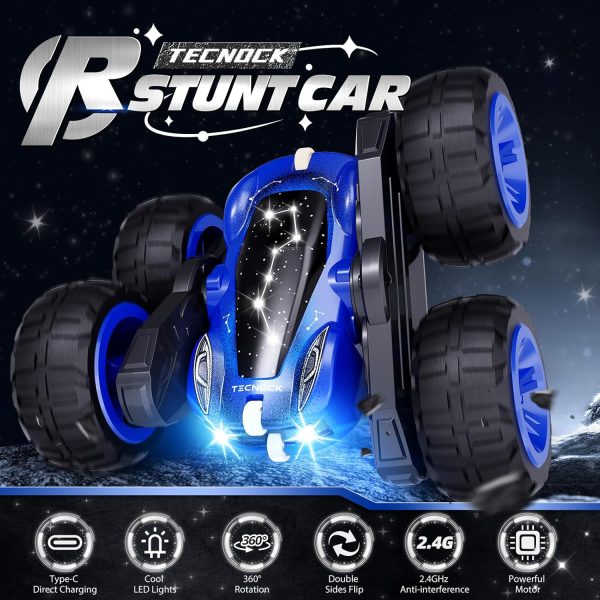 Tecnock Remote Control Car for Kids, 2.4GHz RC Car with Type-C Easy Charging, 4WD Double Sided 360° Rotates and Flips RC Stunt Car, Toys Gift for Boys and Girls - Image 3