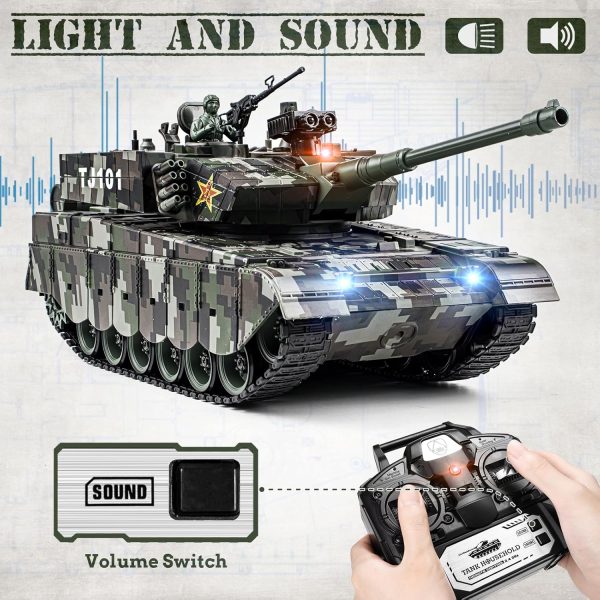 1:18 RC Tank, 2.4Ghz Chinese 99 Main Remote Control Battle Tank, 15 Channel RC Vehicle Army Toy with Smoke, Light and Sound, Military Truck for Adults and Kids That Shoots BBS and Water Bombs - Image 6