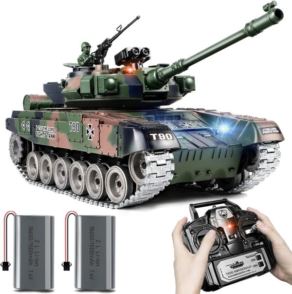 RC Tank, 1:18 RUS T-90 Alloy Metal Remote Control Model Army Tank Toys, 2.4Ghz Military Tank with Smoke, Sound and Lights, RC Vehicle That Shoots BBS and Water Bombs for Adults and Kids - Image 2