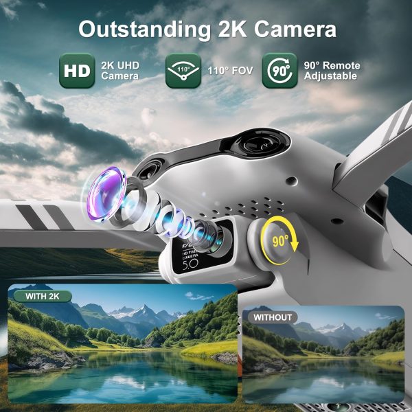 Drones with 2K HD Camera for Adults, GPS RC Drone Brushless Motor, 5G Wi-Fi Transmission, Smart FPV Foldable Quadcopter for Beginners, Auto Return, Follow Me, Waypoints, 25 Mins Flight Time - Image 5