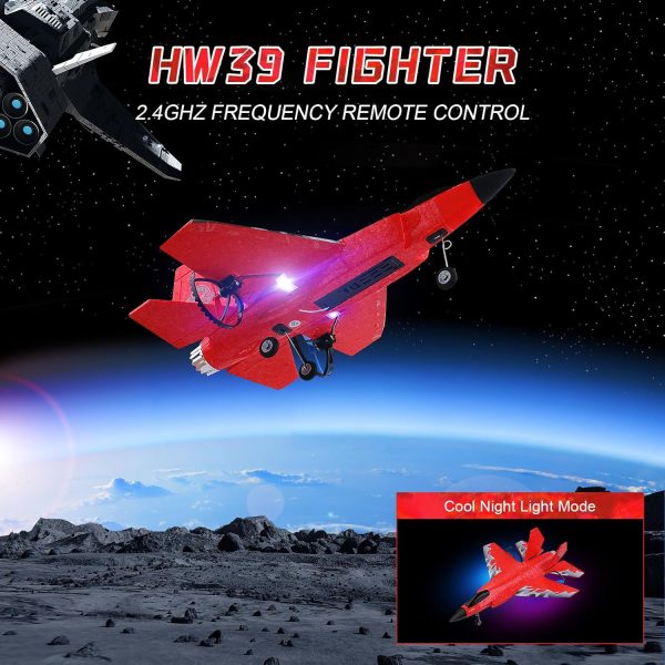 RC Plane 2CH RC Airplane Toys HW39 Fighter 2.4GHz Remote Control Plane RC Airplane RTF Ready to Fly for Beginner, Kids and Adults F35 Aeroplane with Night Lights USB Charging (Red) - Image 3