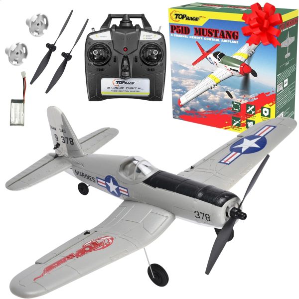 Top Race Remote Control Airplane - Ready to Fly 4 Channel RC Plane for Adults - Advanced Foam Construction - Remote Controlled War Cessna P51 Mustang Upgraded with Propeller Saver - 4.3"x15.7"x11.8" - Image 2