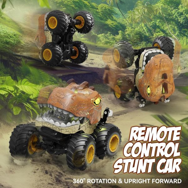 Remote Control Dinosaur Monster Truck, 2.4Ghz RC Stunt Cars for Kids 3-5 with Spray/Lights/Music, Outdoor Toys Dinosaurs Car for 4 6 7 8 Years Old Boys & Girls Christmas Birthday Gifts Ideas - Image 3