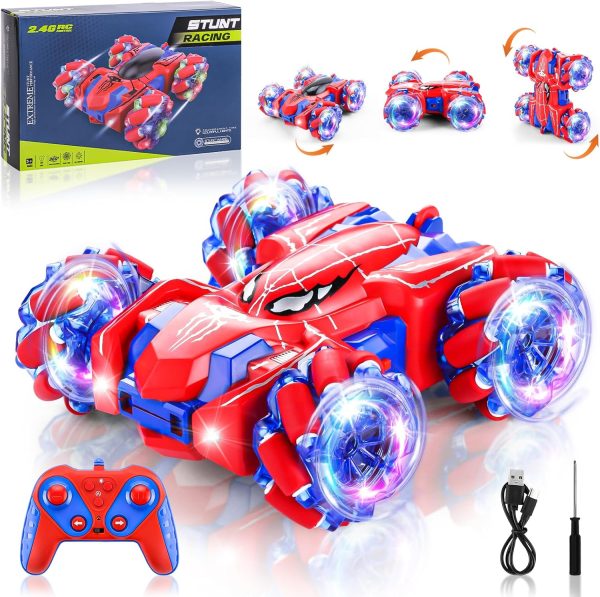 Spider Remote Control Car, 2.4Ghz RC Cars with Headlight Double Sided Off-Road 360° Rotating RC Drift Car Toys, Rechargeable 4WD RC Stunt Car Indoor Outdoor Spider Toys for Boys 4-6 5-7 8-13 - Image 2