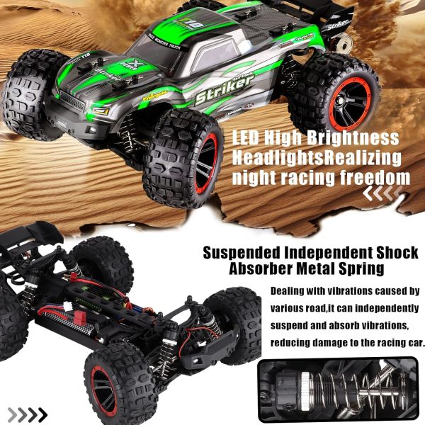 1:14 Scale RC Cars 75 KMH Brushless Remote Control Car 4X4 Fast RC Truck for Adult Boys 2.4 GHz All Terrains RC Buggy Off-Road Hobby RC Trucks RC Monster Trucks with 2 Batteries (Green) - Image 8